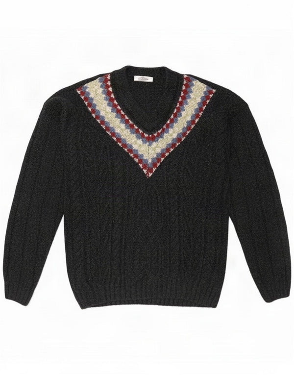 Ciao Pull col V pour homme XL Laine vierge Fair Isle noire