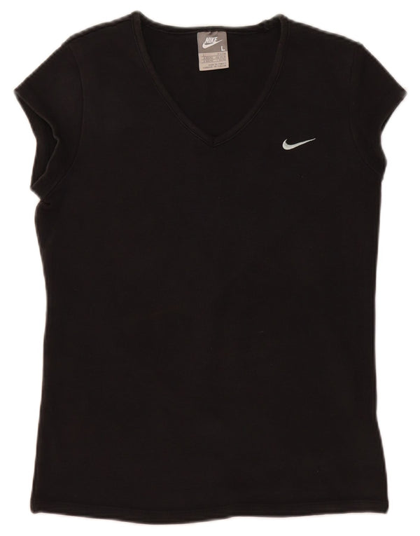 NIKE T-Shirt Femme Top UK 14/16 Large Noir Coton