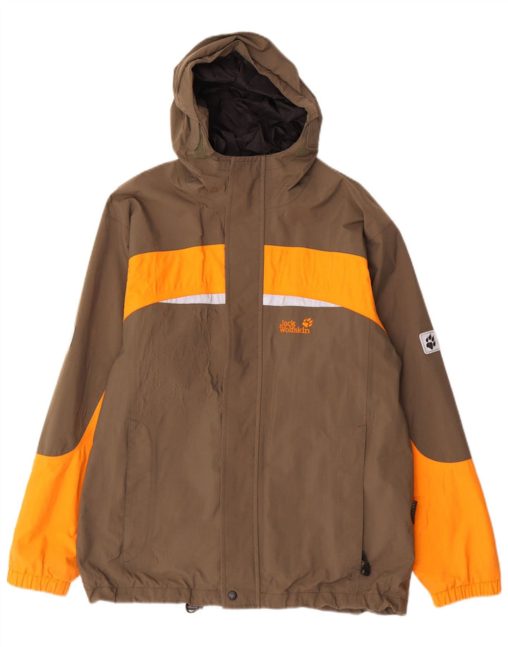 Jack Wolfskin Veste de Pluie à Capuche Garçon 13-14 Ans Marron Colorblock