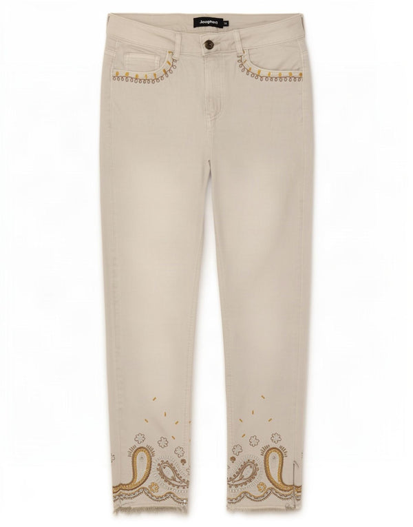 Desigual Jean droit pour femme EU 38 Medium W30 L28 Beige Paisley Coton