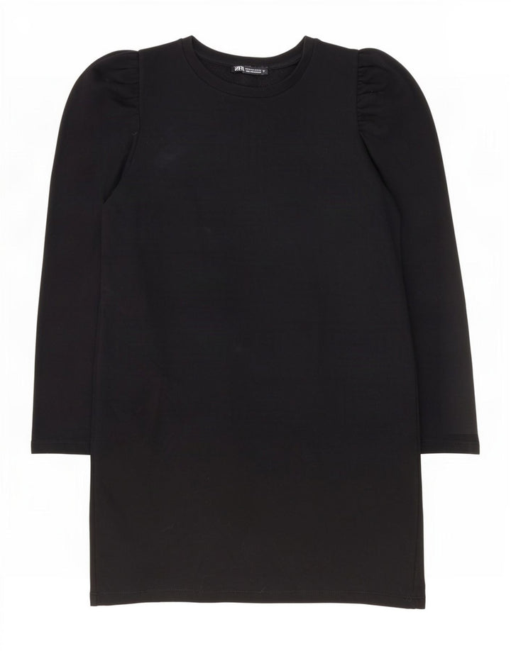Zara Robe droite à manches longues pour femme UK 44 en coton noir moyen