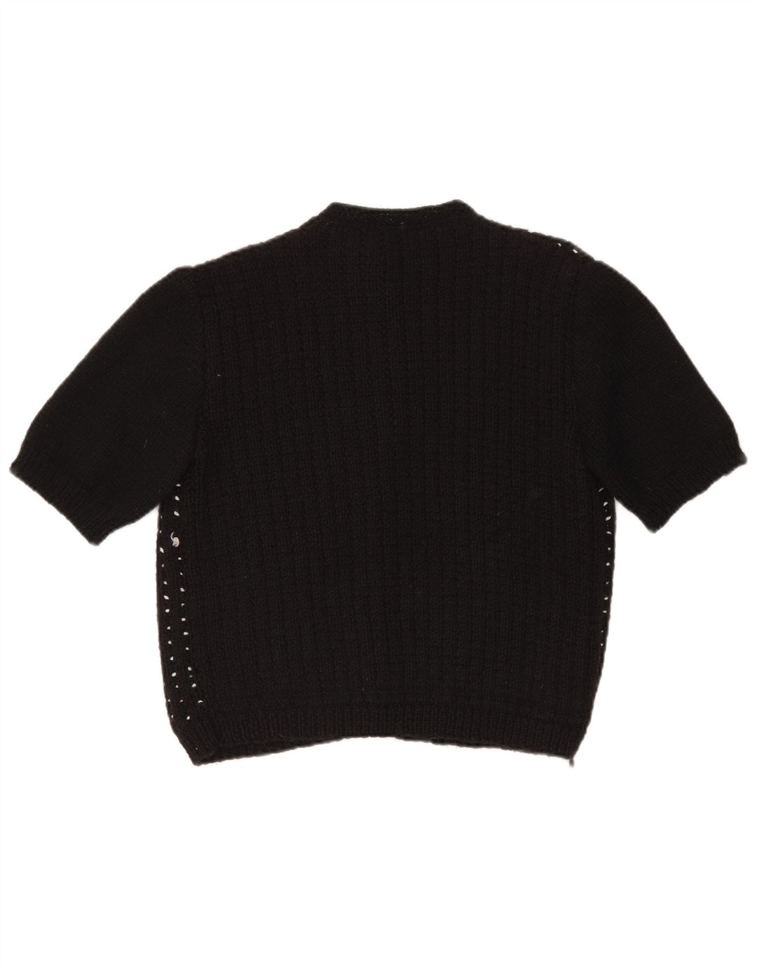 VINTAGE Femmes Crop Cardigan Pull UK 14 Grand Noir Repéré