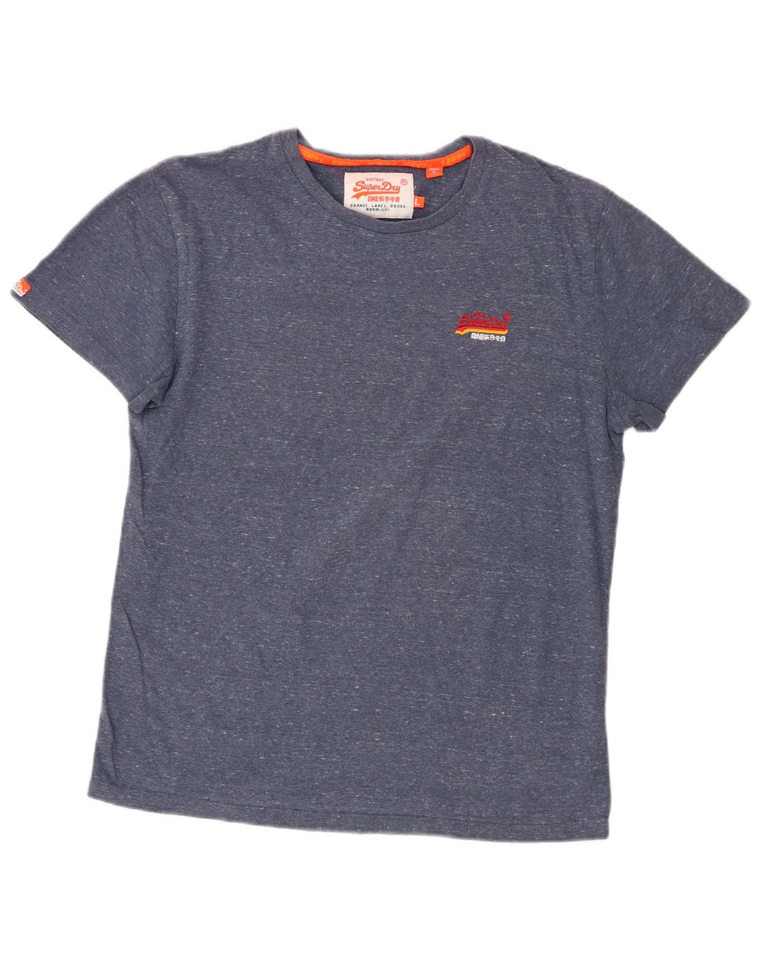 Superdry Homme T-Shirt Top Large Bleu Moucheté Coton