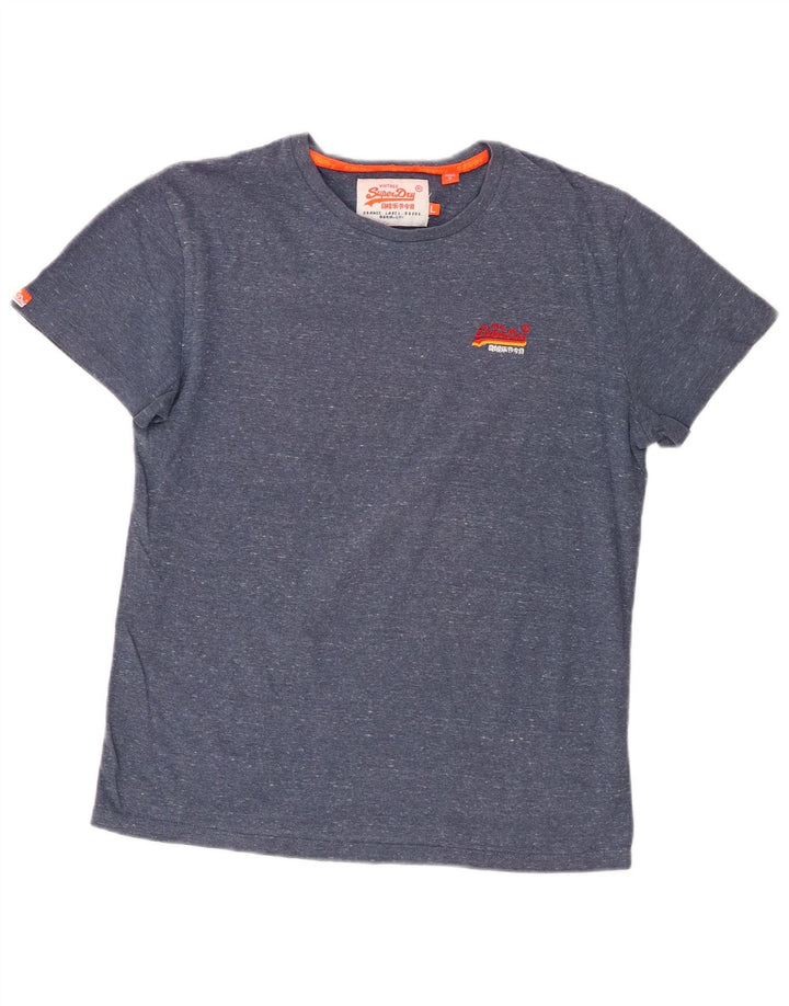 Superdry Homme T-Shirt Top Large Bleu Moucheté Coton
