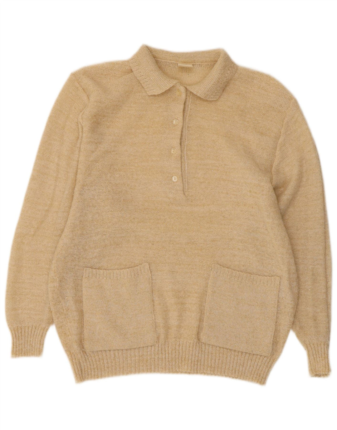 vintage Femme Oversize Polo Neck Jumper Pull EU 40 Beige Moyen
