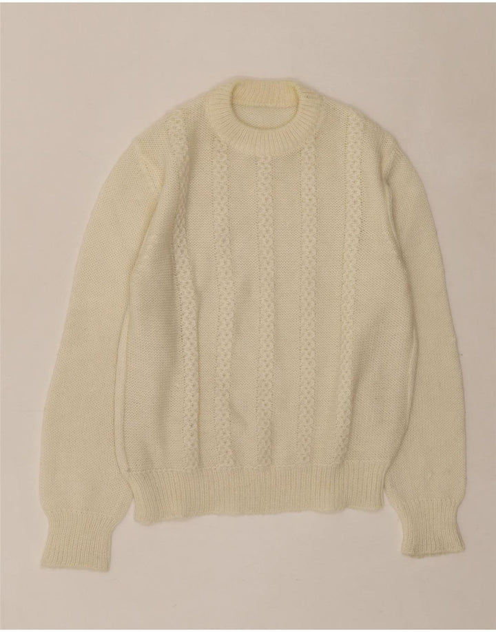 VINTAGE Womens Crew Neck Jumper Sweater UK 14 Medium Beige Vintage Vintage and Second-Hand Vintage from Messina Hembry 