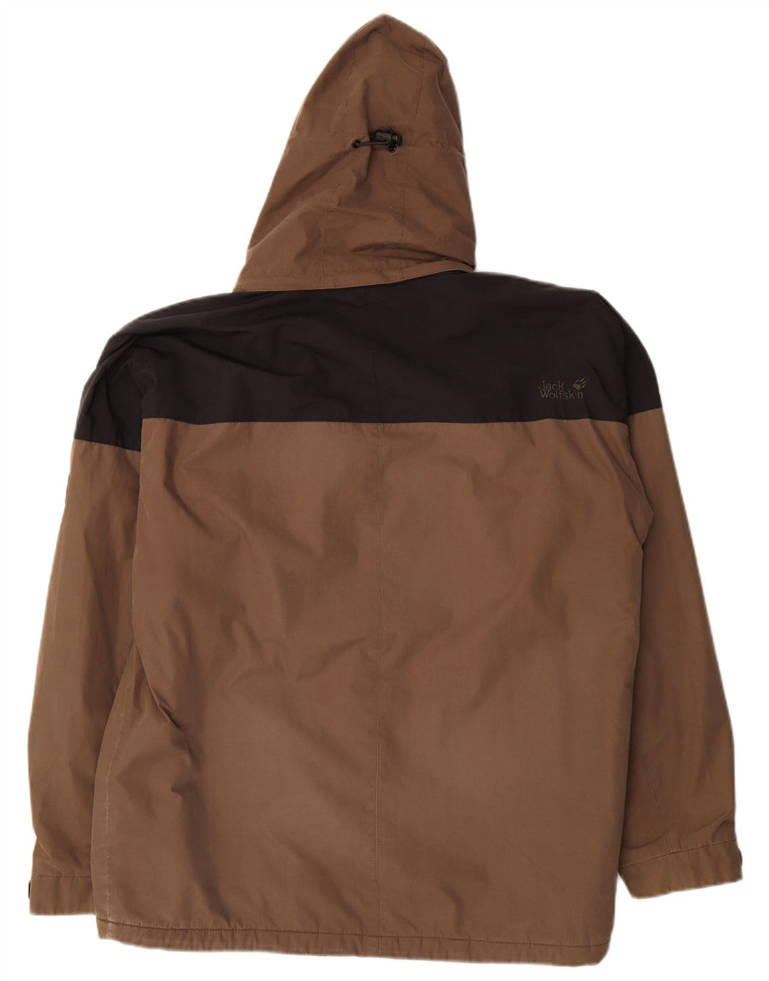 Jack Wolfskin Veste coupe-vent à capuche pour homme UK 38 Marron moyen Colourblock