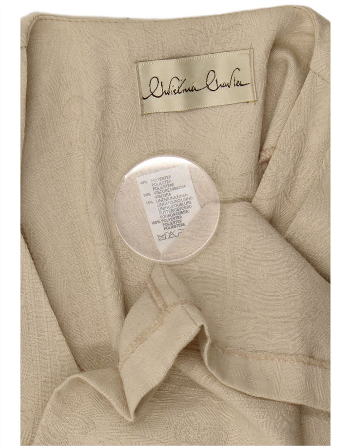 vintage Femmes Manches Courtes Longline Blazer Veste UK 8 Petit Beige Classique