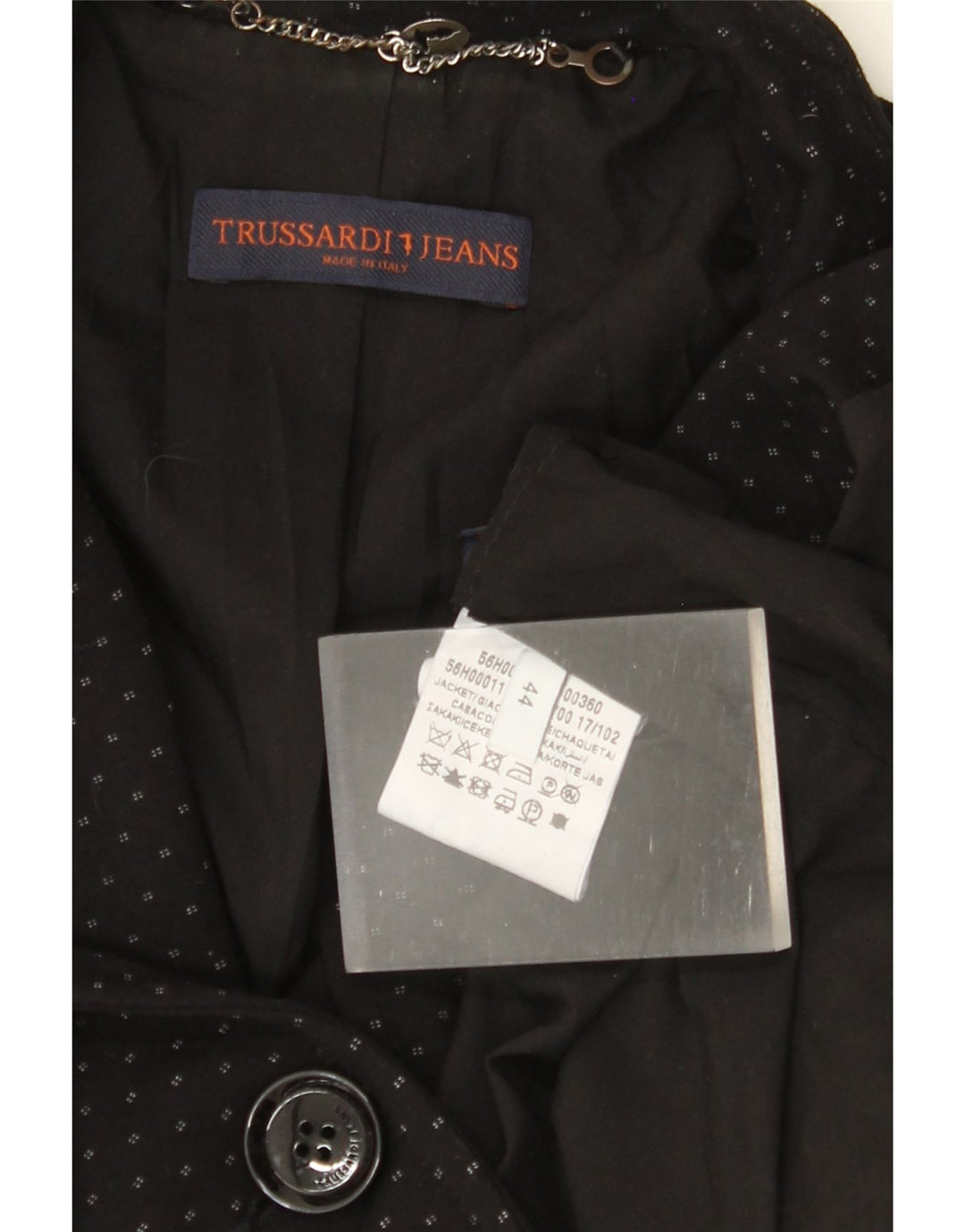 TRUSSARDI JEANS Veste Blazer 1 Bouton Femme IT 44 Moyen Noir Taché