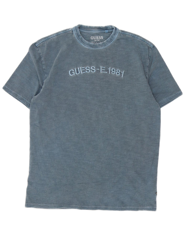 Guess Mens Loose Fit Graphic T-Shirt Top XS Bleu Coton