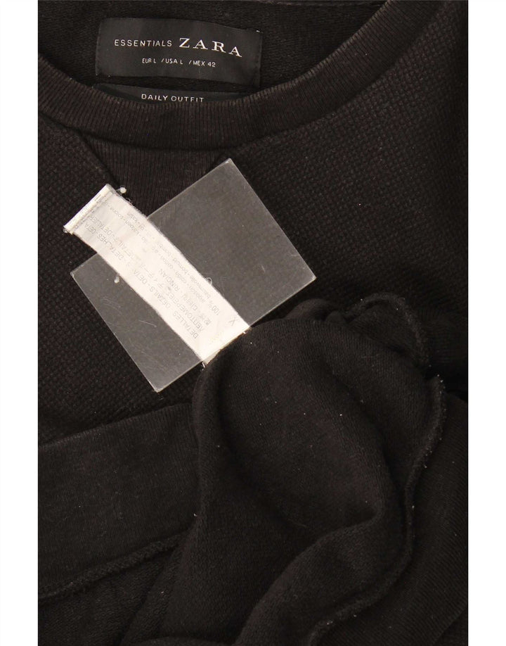 Zara Mens Sweatshirt Jumper Large Noir Coton
