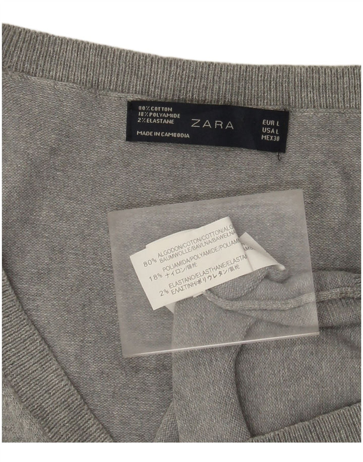 Zara Womens Crop Vest Débardeur UK 14 Grand Coton Gris