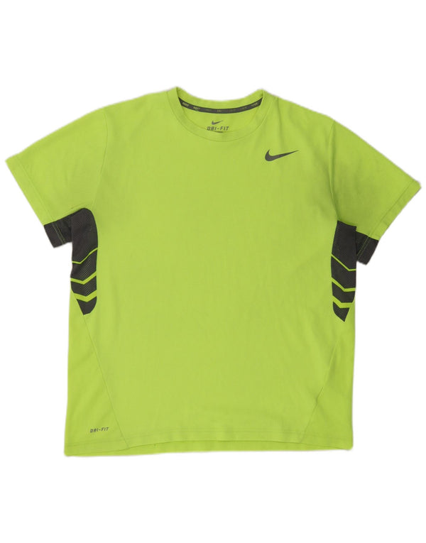 Nike Hommes Dri Fit T-Shirt Top XL Vert Colorblock Polyester