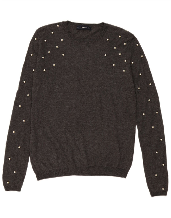 Zara Pull ras du cou pour femme UK 10 Small Gris Modal