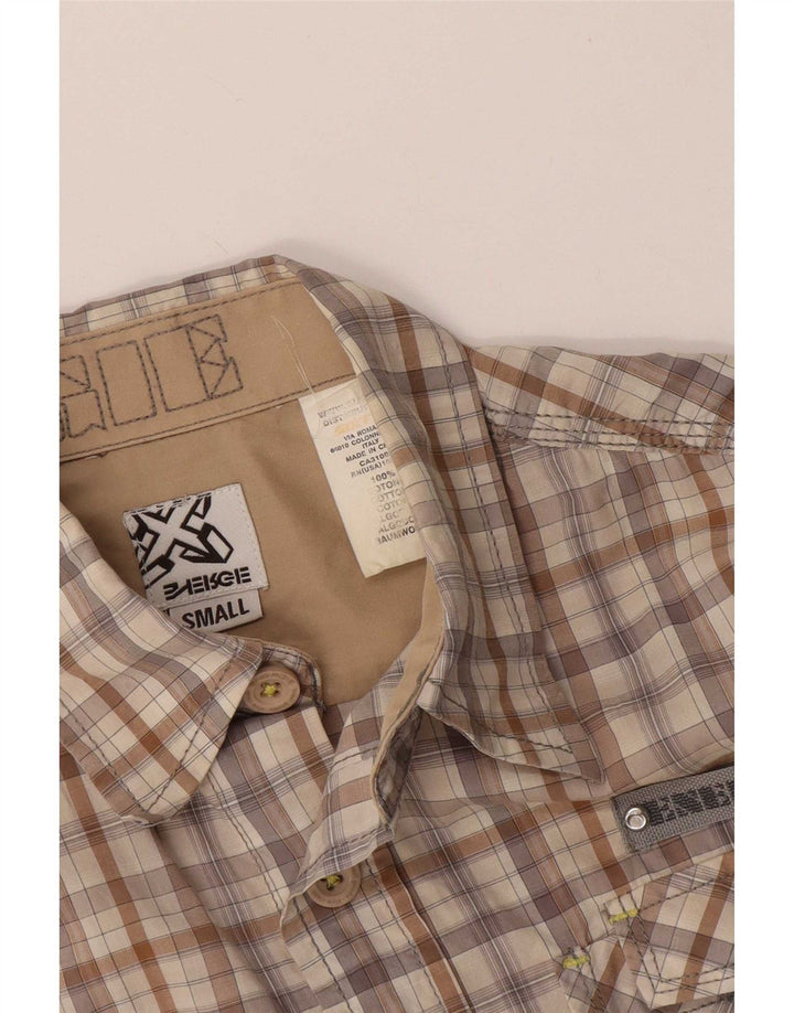 Energie Chemise à Manches Courtes Homme Petit Carreau Beige Coton