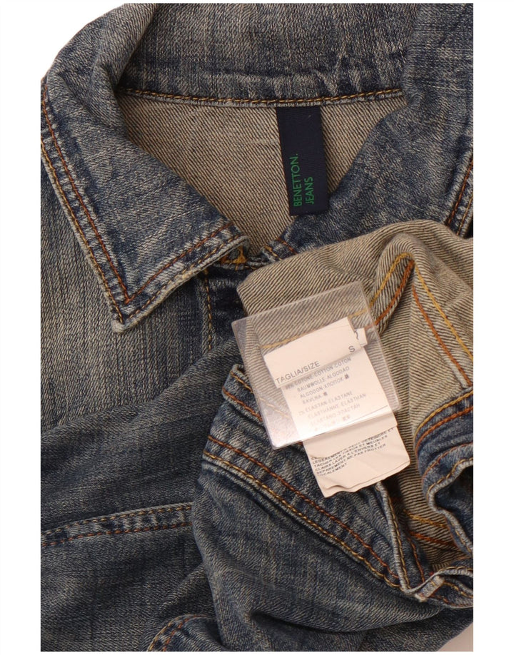 BENETTON Veste en jean courte pour femme UK 10 Petit coton bleu