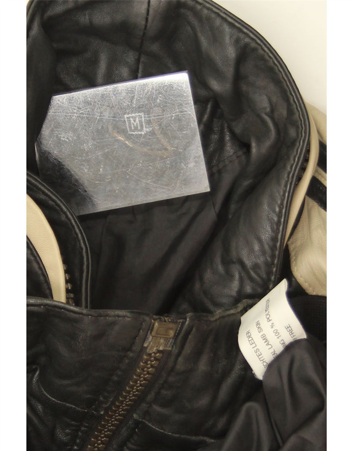 veste en cuir homme vintage UK 38 Peau d’agneau colorblock noir moyen