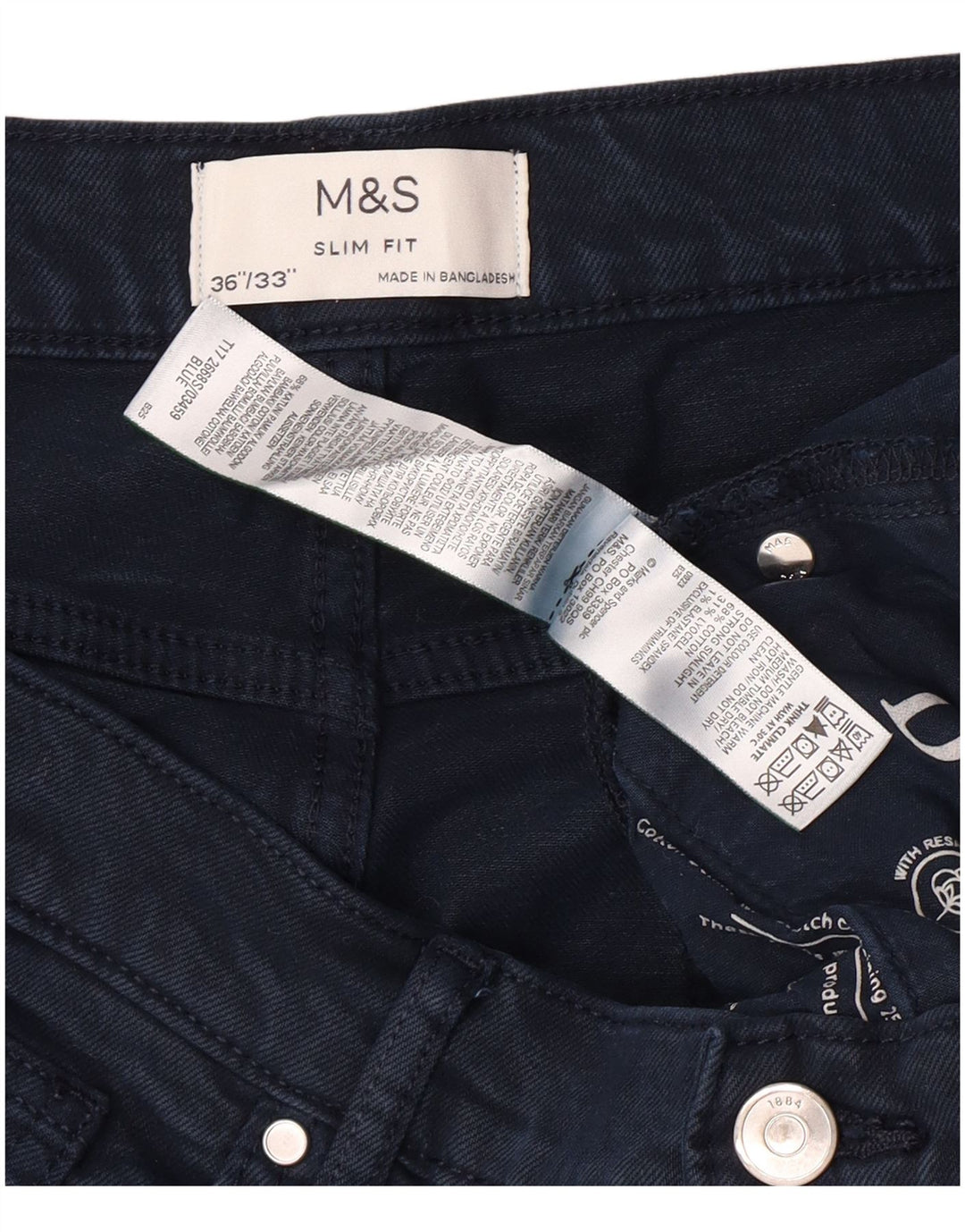 MARKS & SPENCER Jean Slim Homme W36 L30 Bleu Marine Coton Classique