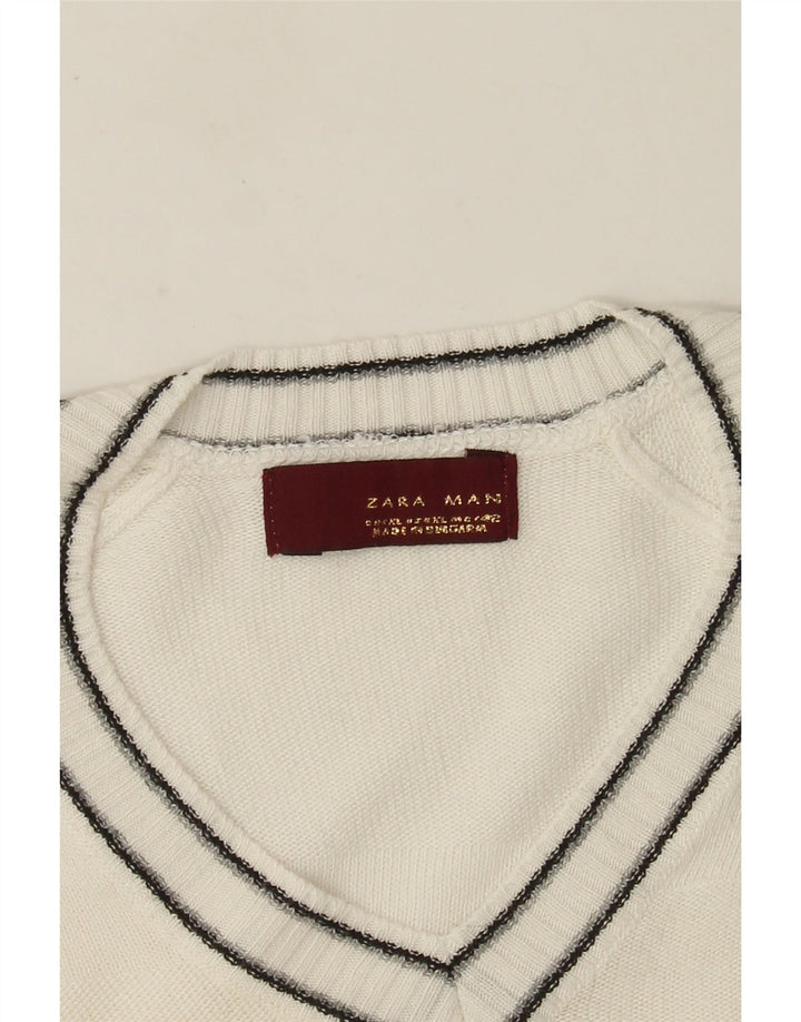 Zara Pull Col V Homme XL Blanc