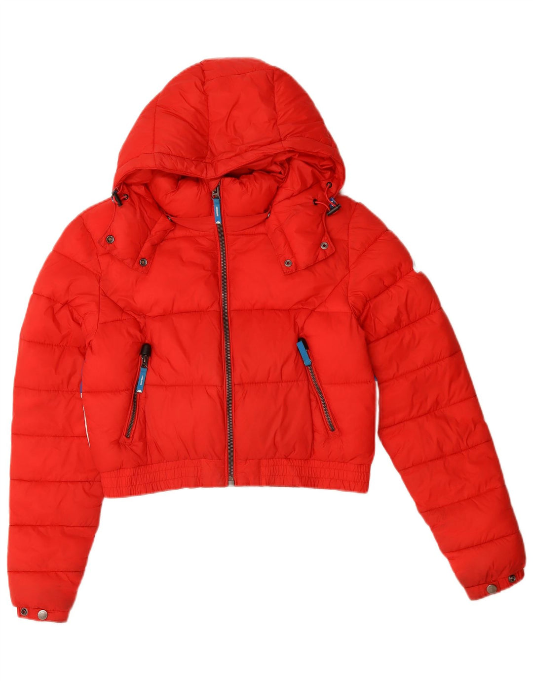 SUPERDRY Veste matelassée à capuche courte pour femme UK 10 Small Rouge Colourblock