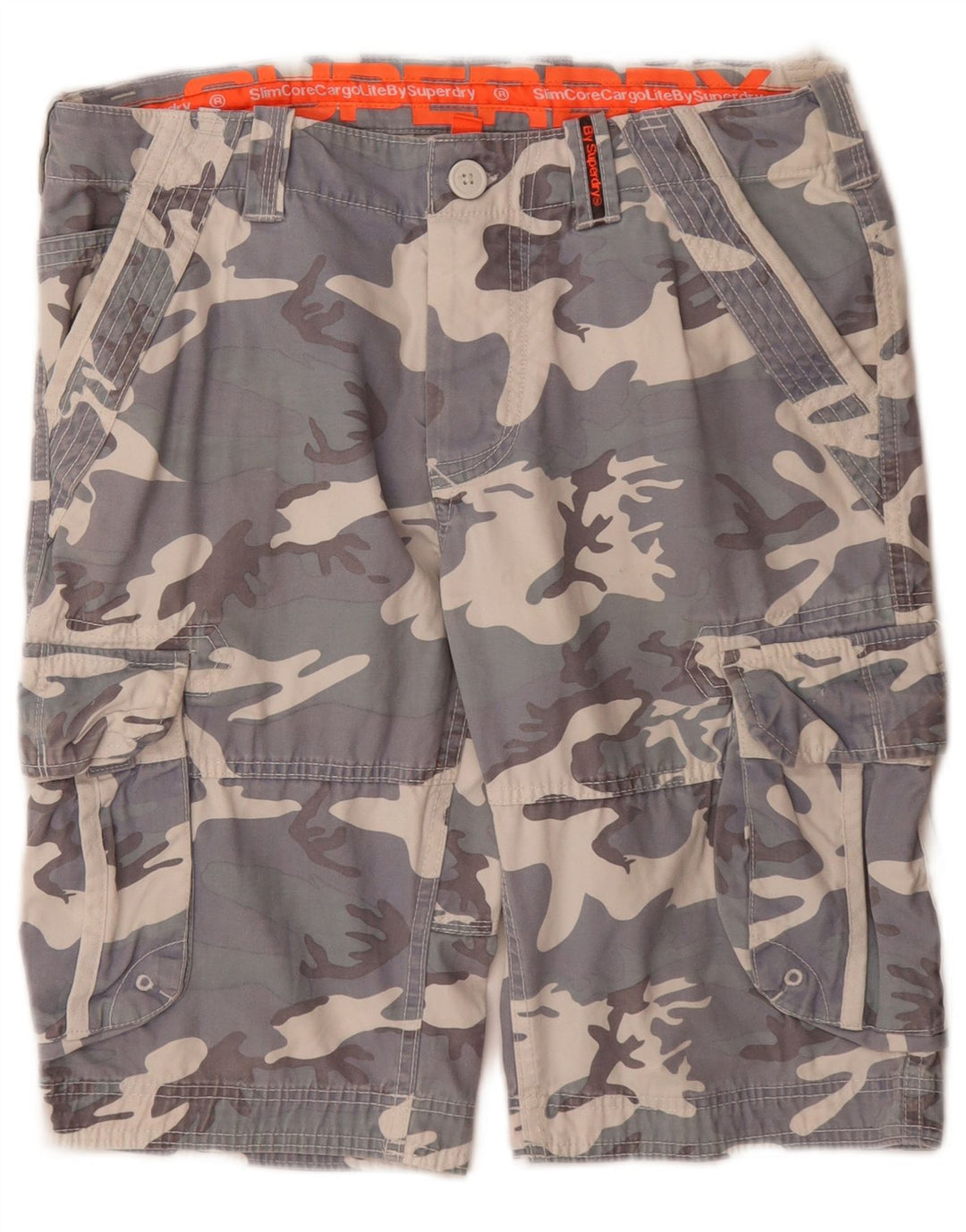 SUPERDRY Short Cargo Homme Petit W32 Gris Camouflage Coton