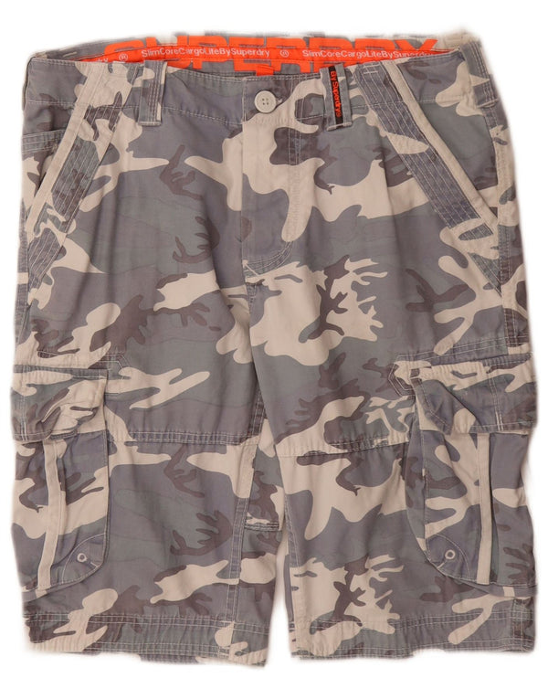 SUPERDRY Short Cargo Homme Petit W32 Gris Camouflage Coton