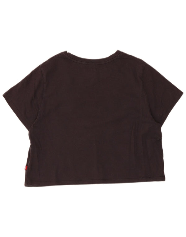 Levi's Femme Crop Graphic T-Shirt Top UK 14 Large Noir Coton