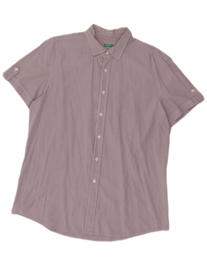 Benetton Chemise à manches courtes pour hommes Grand vichy violet