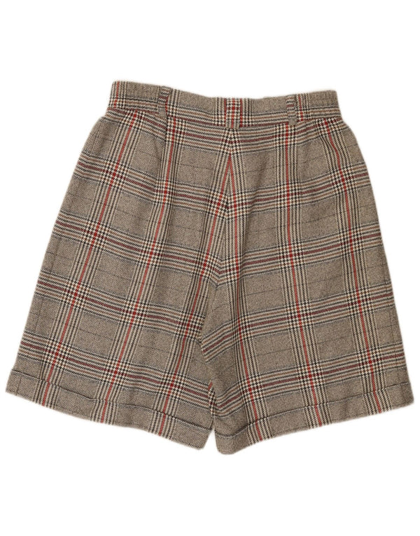 vintage Femmes Taille Haute Casual Shorts EU 42 Grand W32 Gris Plaid