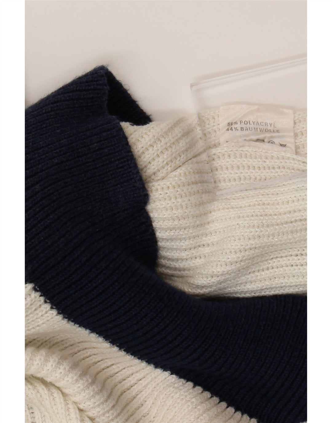 VINTAGE Pull col en V pour femme UK 16 Grand colorblock blanc