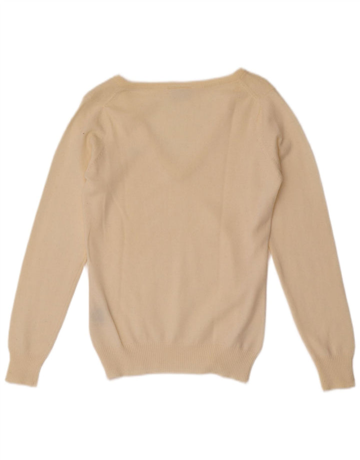 Lacoste Pull col V femme taille 38 laine blanc cassé moyen