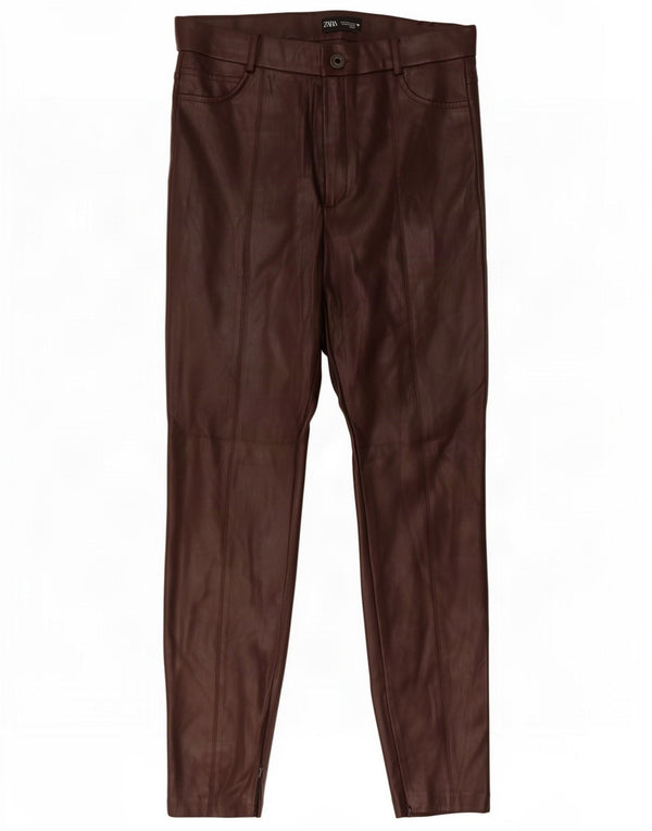 Zara Pantalon Slim Simili Cuir Femme Large W30 L29 Polyéthylène Marron