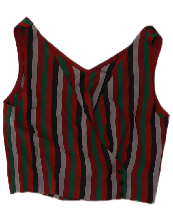 VINTAGE Femme Crop Shirt Blouse UK 12 Moyen Multicolore Rayé