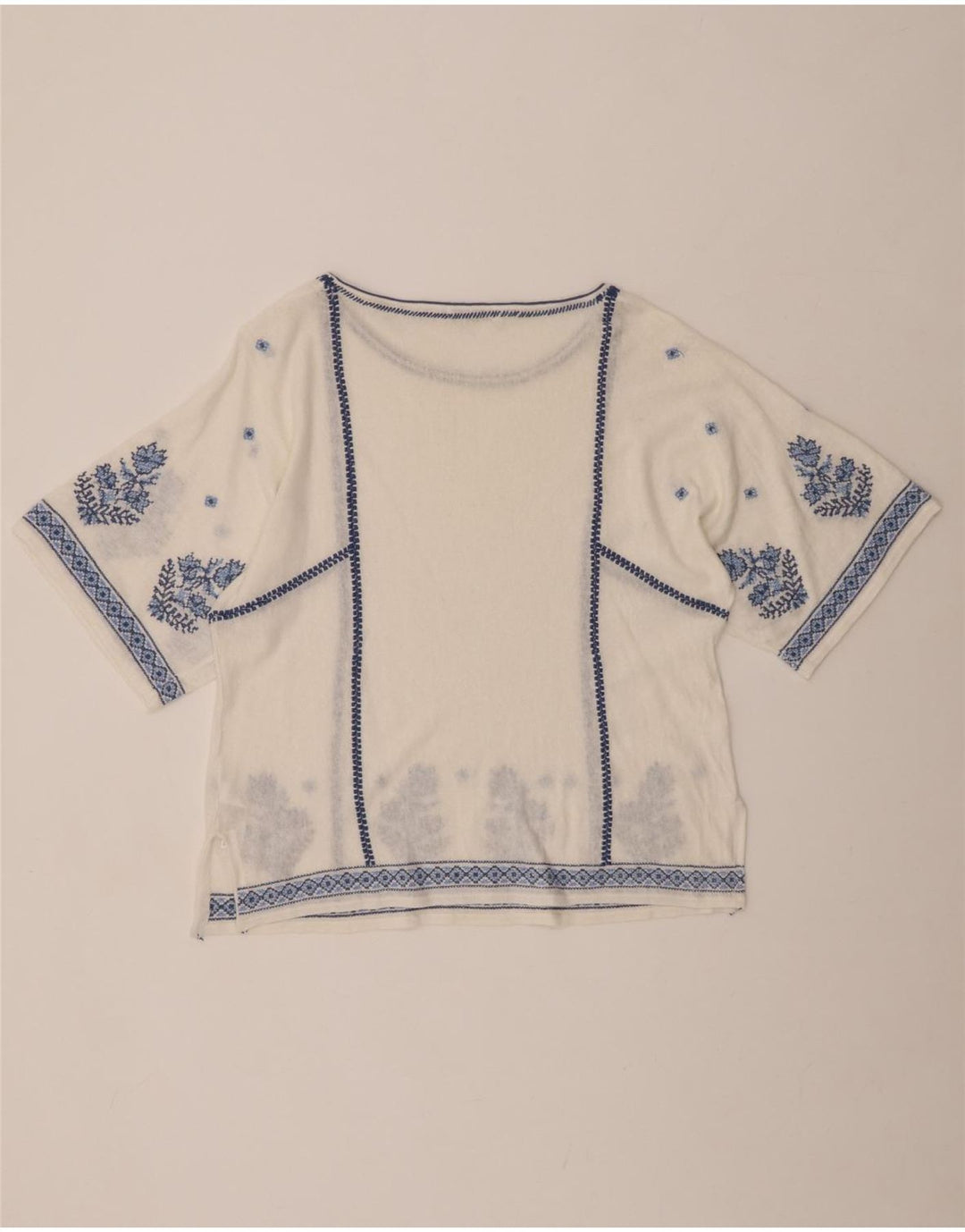 MONSOON Chemisier Femme Top UK 16 Grand Lin Floral Blanc Cassé