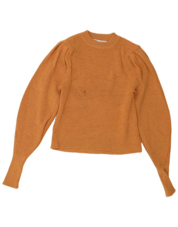 Zara Pull court à col rond pour femme UK 10 Small Marron Viscose
