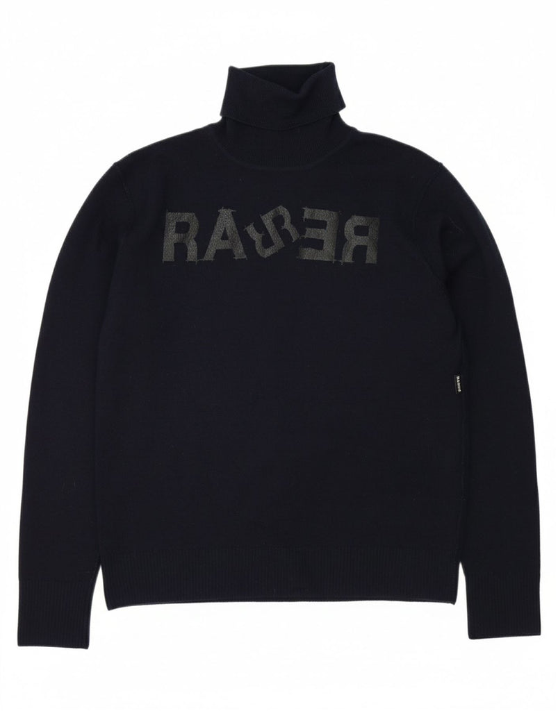 RARE Womens Graphic Roll Neck Jumper Sweater UK 20 2XL Navy Blue Wool Vintage Rare and Second-Hand Rare from Messina Hembry 