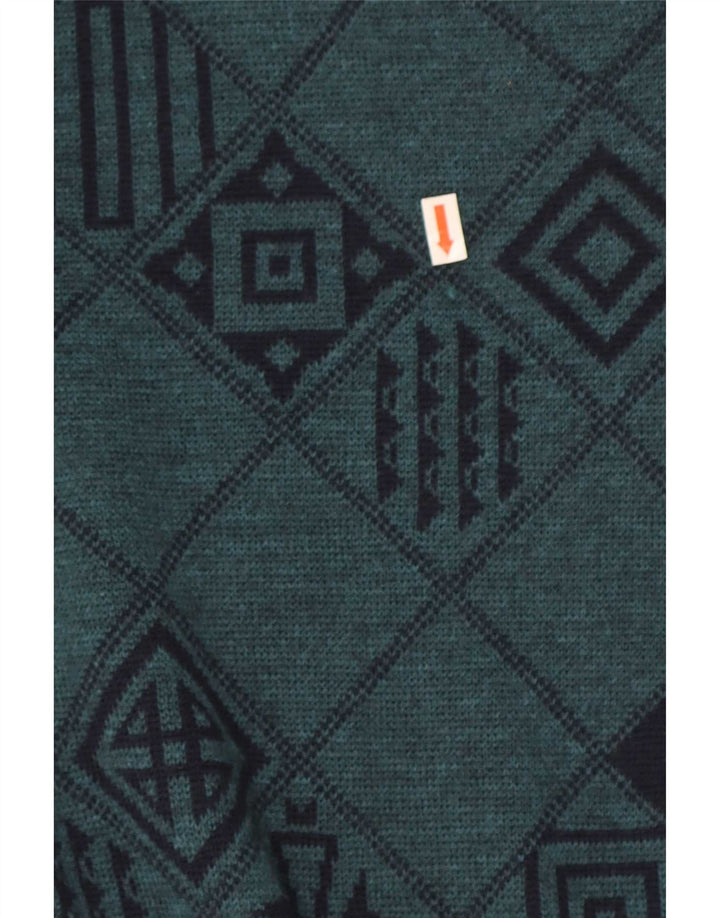 Lewinger Pull col V Homme Laine Géométrique Vert Moyen
