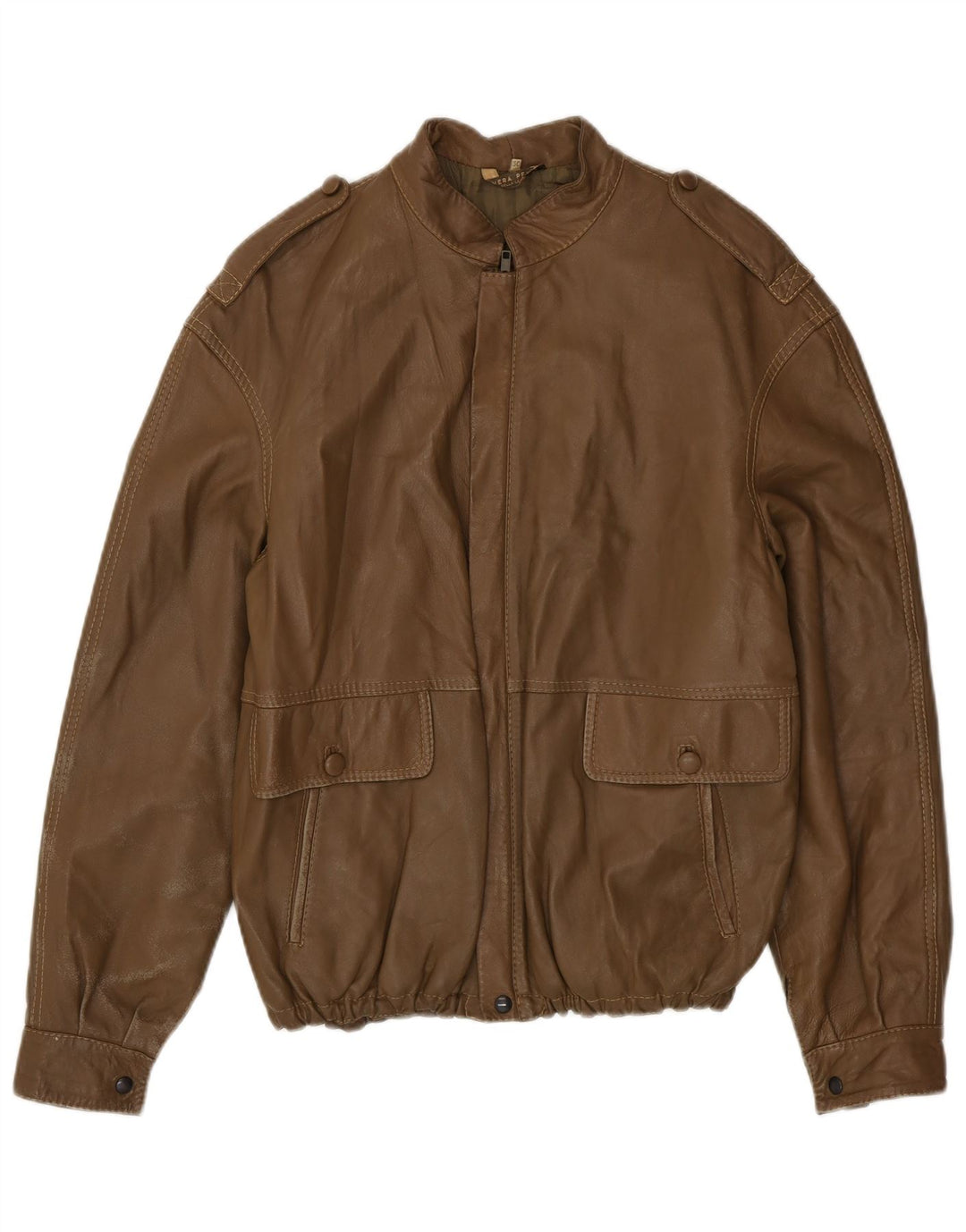 VINTAGE Mens Military Leather Jacket IT 50 Large Brown Leather