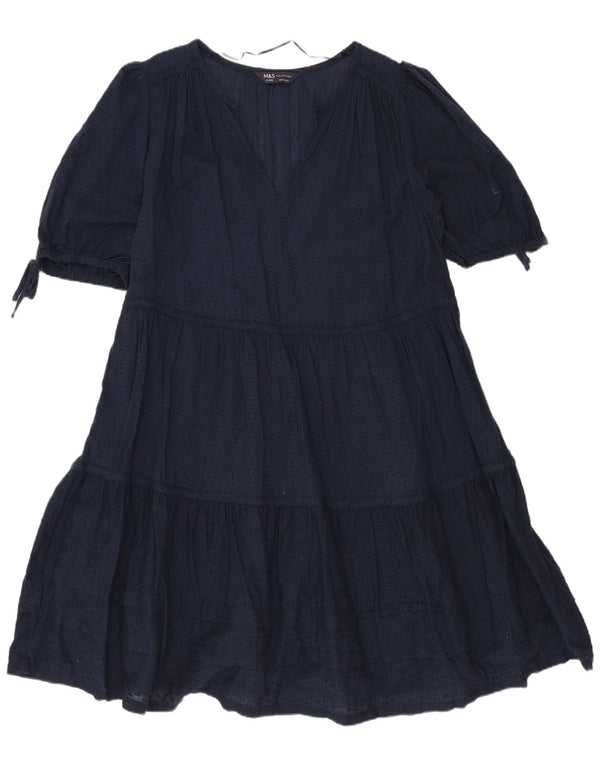 Marks & Spencer Womens Tiered Dress UK 12 Medium Navy Blue Cotton