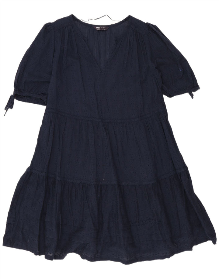Marks & Spencer Robe à volants pour femme UK 12 Coton bleu marine moyen