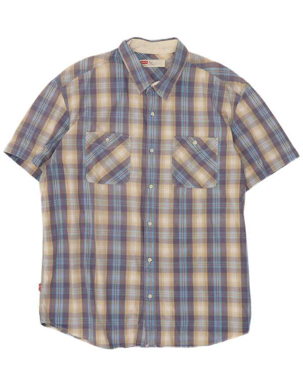Levi's Chemise à Manches Courtes Homme Coupe Standard 2XL Bleu à Carreaux Coton
