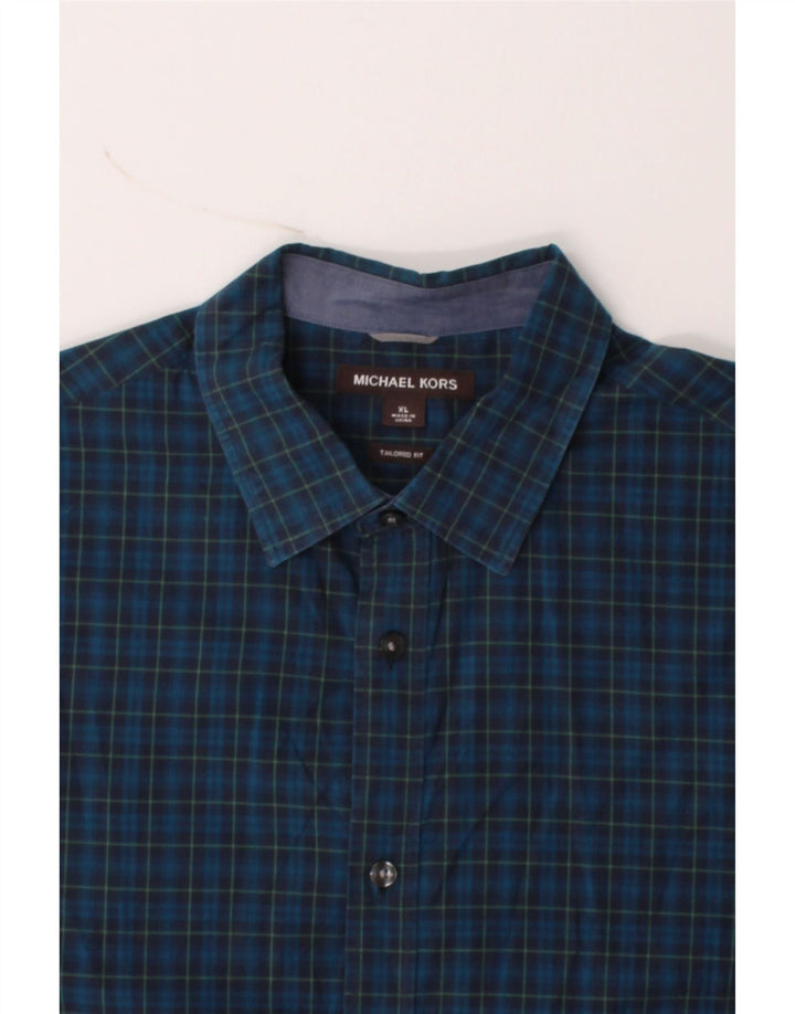 MICHAEL KORS Mens Tailored Fit Shirt XL Blue Check Cotton Vintage Michael Kors and Second-Hand Michael Kors from Messina Hembry 