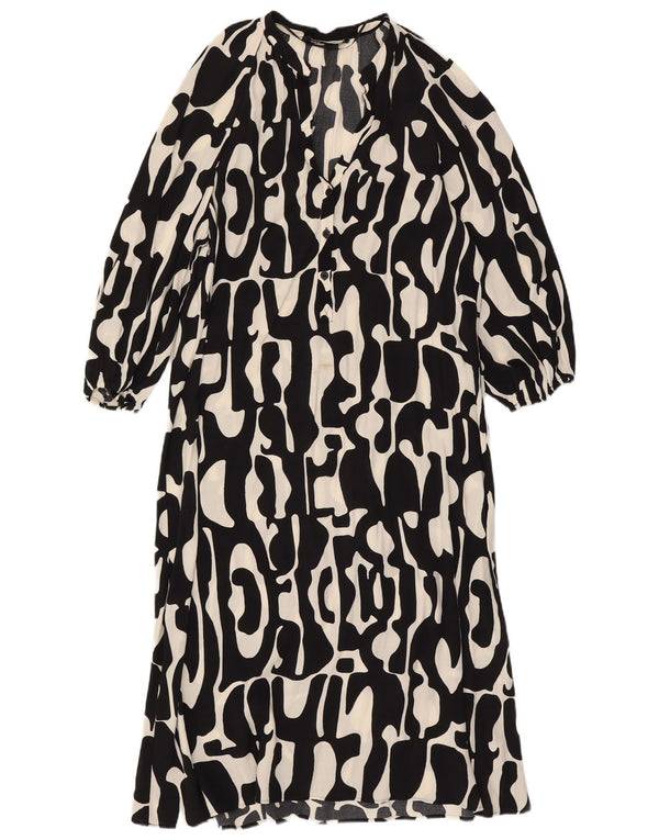 Zara Robe Maxi à Manches 3/4 pour Femme UK 16 Grand Noir Géométrique
