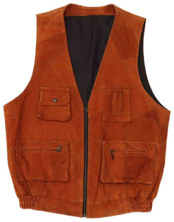 VINTAGE Gilet en daim homme UK 40 Grand patchwork marron