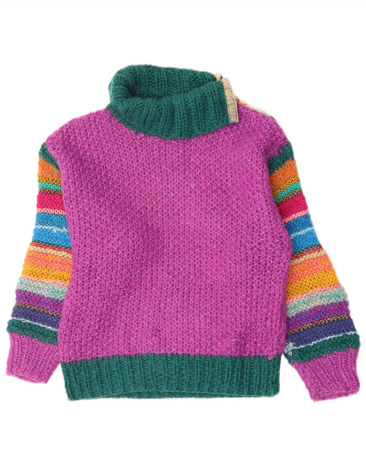 vintage Femmes Roll Neck Jumper Pull UK 12 Medium Pink Colourblock