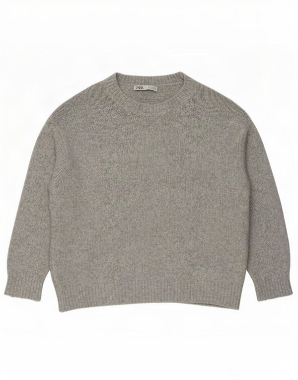 Zara Femme Pull Oversize Col Bateau UK 10 Petit Gris Acrylique