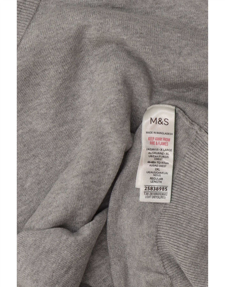 Marks & Spencer Pull col V pour homme XL en coton moucheté gris