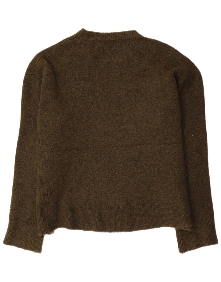 Zara Pull surdimensionné à col rond pour femme UK 14 Viscose kaki moyen