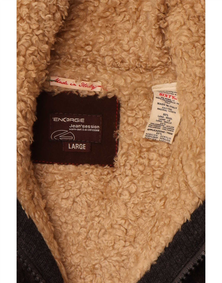 Energie Veste Sherpa en tricot pour homme UK 40 Grande laine mouchetée marron
