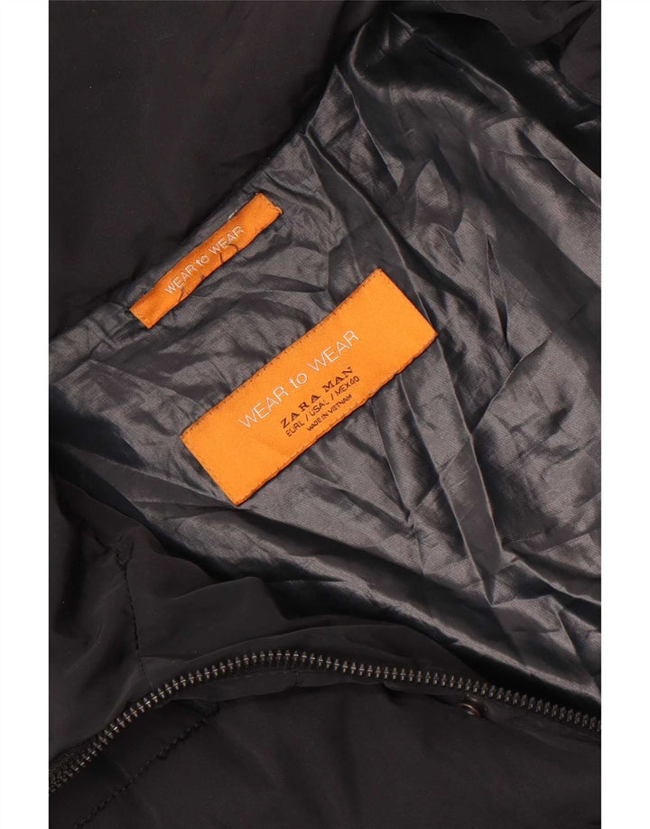 Zara Veste matelassée à capuche pour homme UK 40 Large Noir